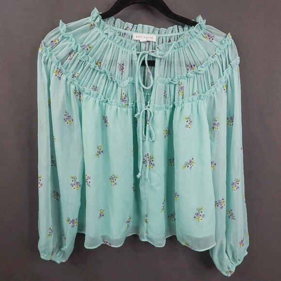 Socialite Women Top Small Aqua Sheer Cottagecore Romantic Coquette Fairycore - Picture 1 of 11